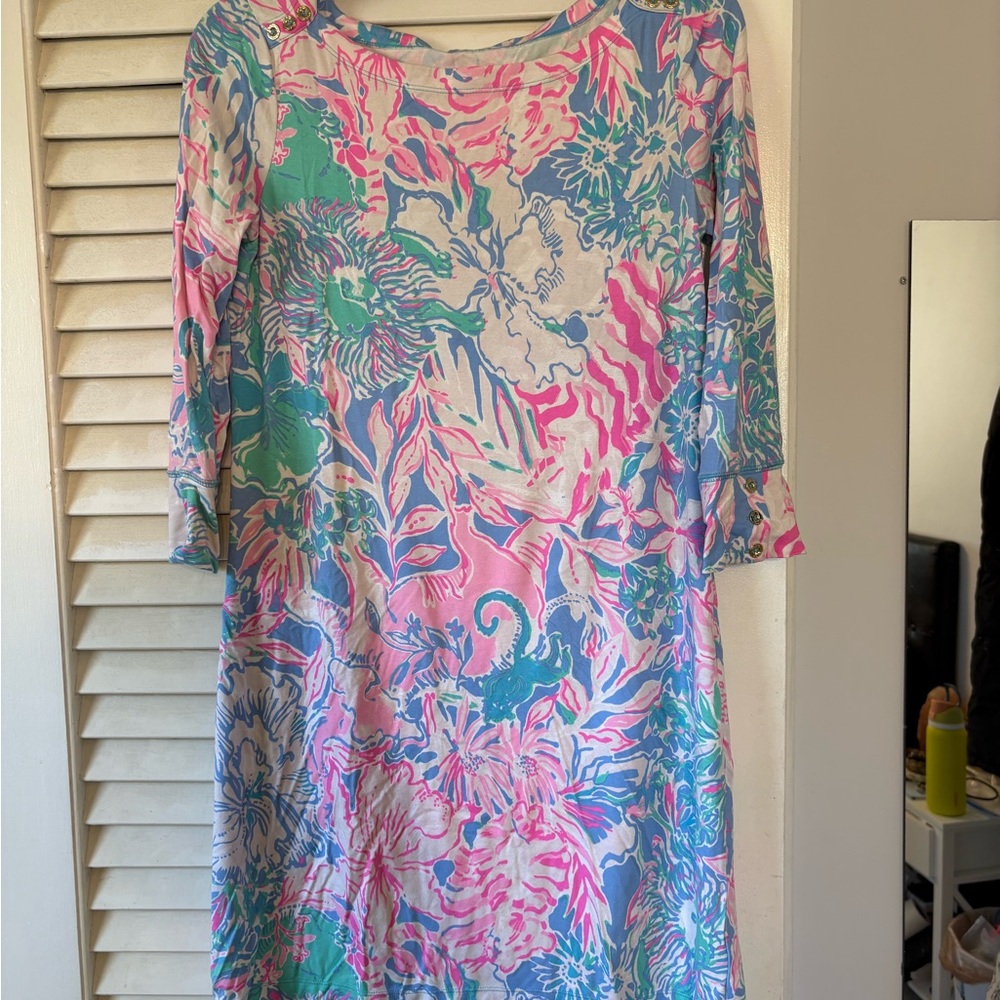 Lilly Pulitzer Pink, Aqua & Blue Floral Midi Dress